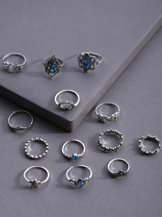 SOHI  SET OF 13 SILVER-PLATED FINGER RINGS