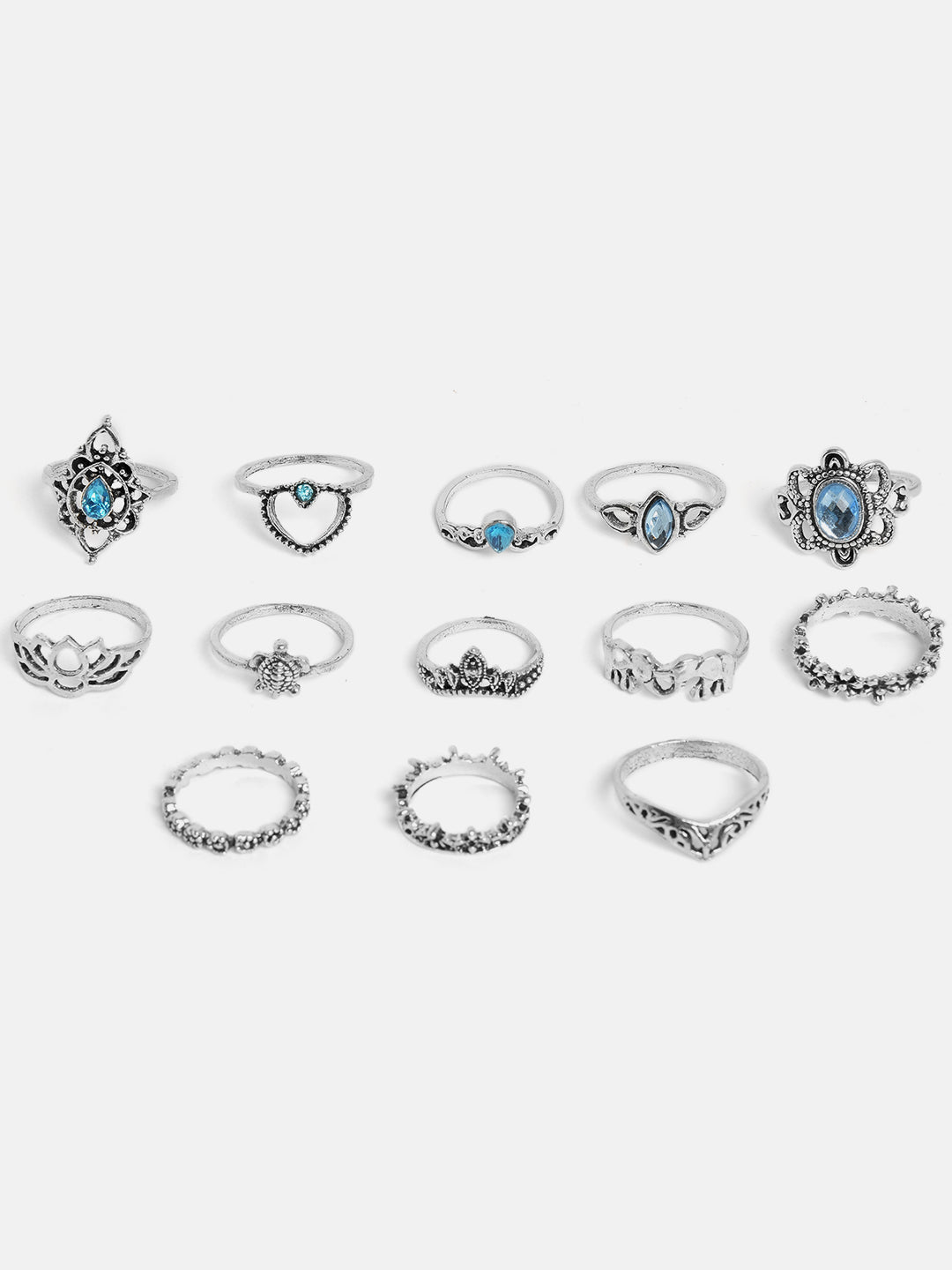 SOHI  SET OF 13 SILVER-PLATED FINGER RINGS