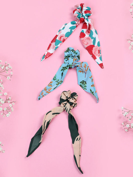 PACK OF 3 FLORAL PRINTED SCARF SCRUNCHIES