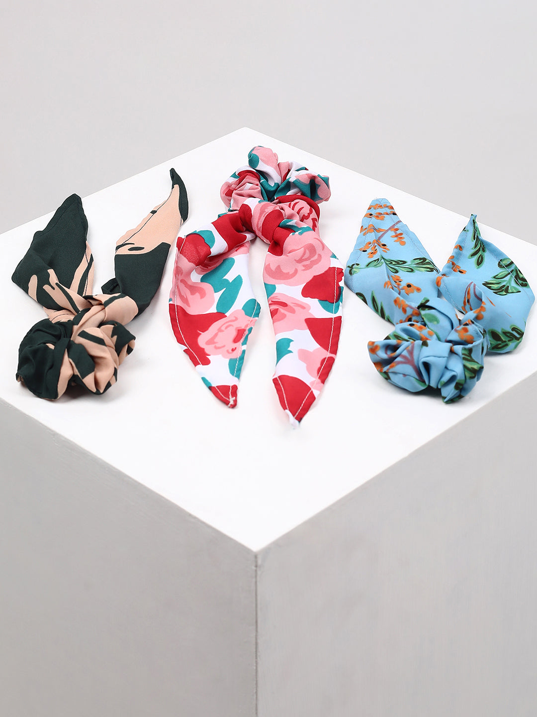 PACK OF 3 FLORAL PRINTED SCARF SCRUNCHIES