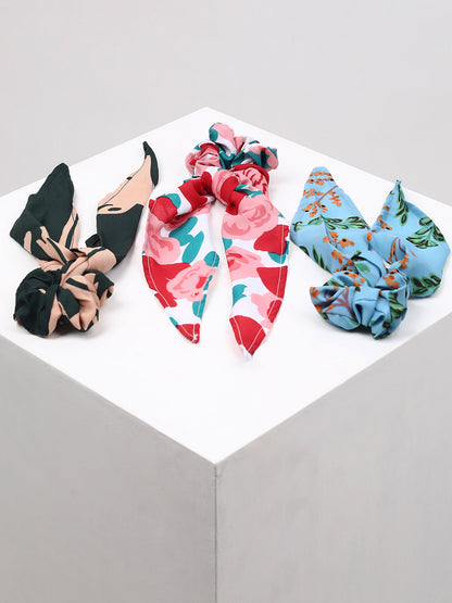 PACK OF 3 FLORAL PRINTED SCARF SCRUNCHIES