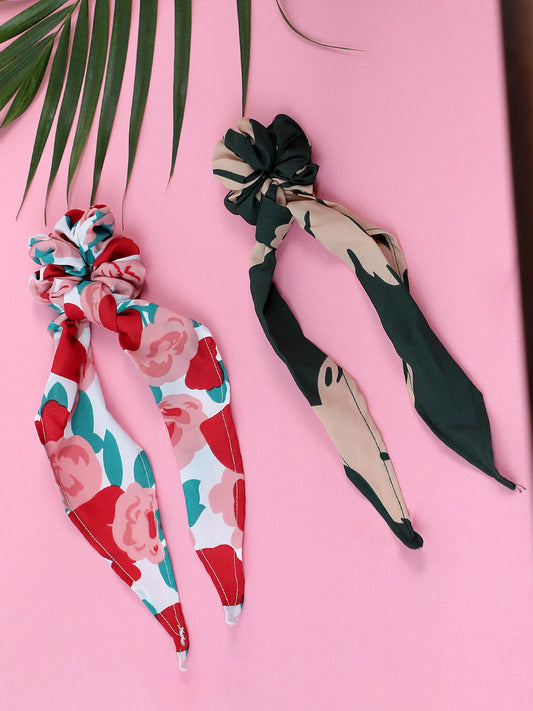 PACK OF 2 FLORAL PRINTED SCARF SCRUNCHIES