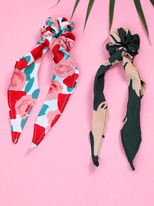 PACK OF 2 FLORAL PRINTED SCARF SCRUNCHIES