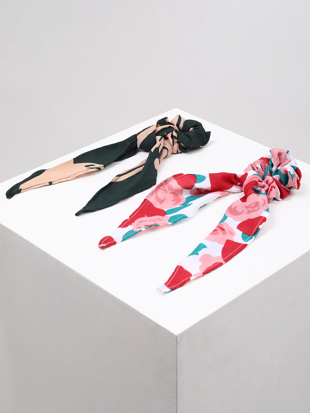 PACK OF 2 FLORAL PRINTED SCARF SCRUNCHIES