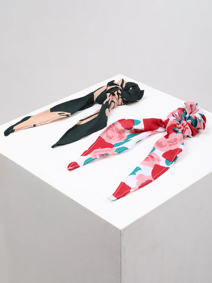 PACK OF 2 FLORAL PRINTED SCARF SCRUNCHIES