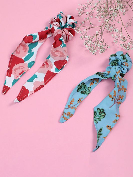 PACK OF 2 FLORAL PRINTED SCARF SCRUNCHIES
