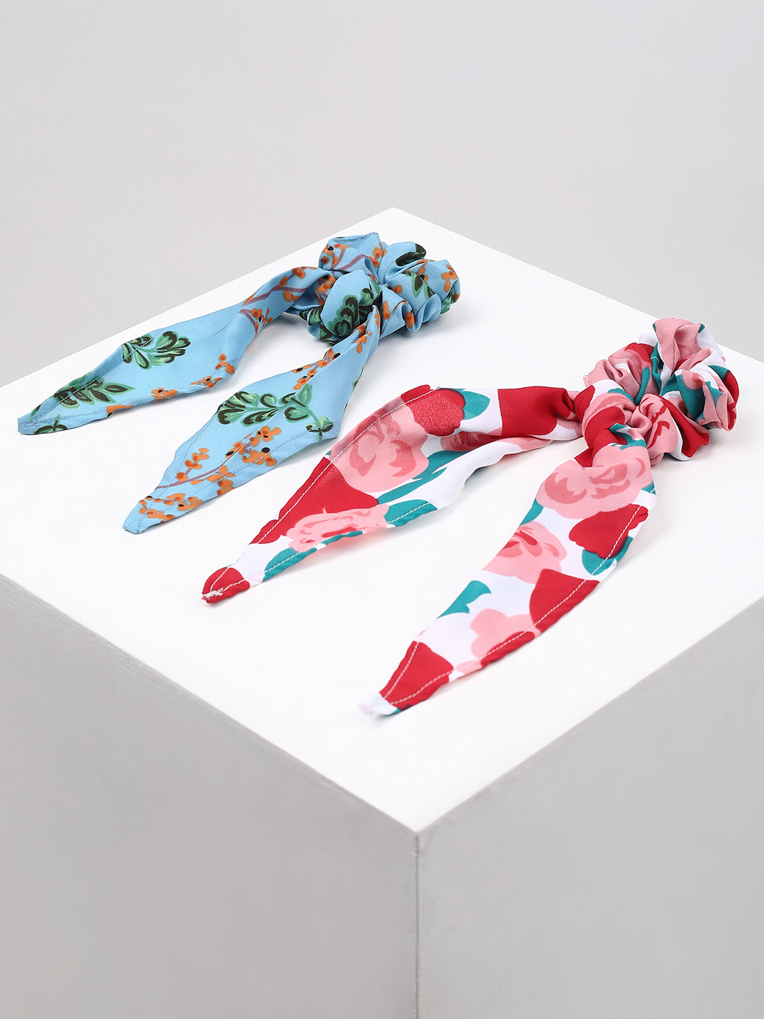 PACK OF 2 FLORAL PRINTED SCARF SCRUNCHIES