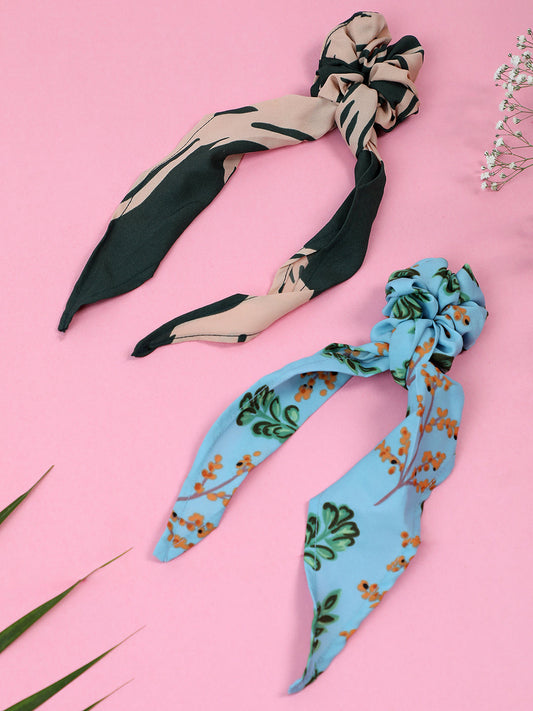 PACK OF 2 FLORAL PRINTED SCARF SCRUNCHIES