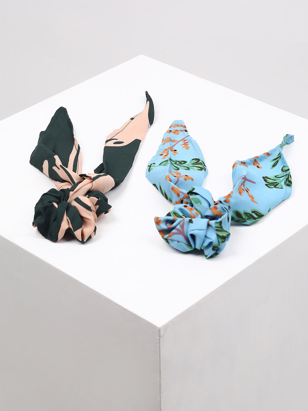PACK OF 2 FLORAL PRINTED SCARF SCRUNCHIES