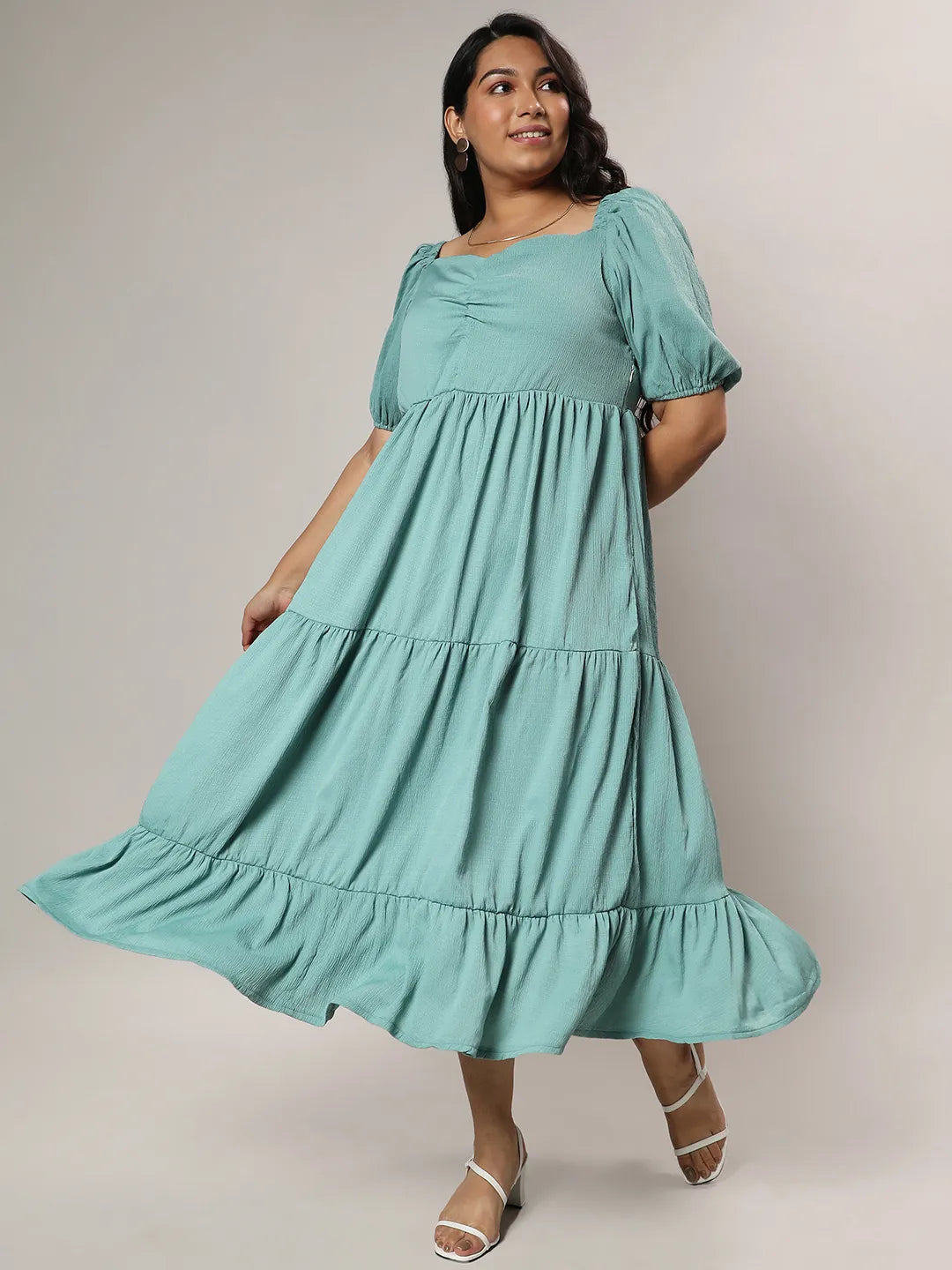 Sage Green Three-Tiered Midi Dress
