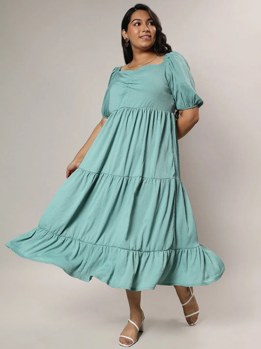 Sage Green Three-Tiered Midi Dress