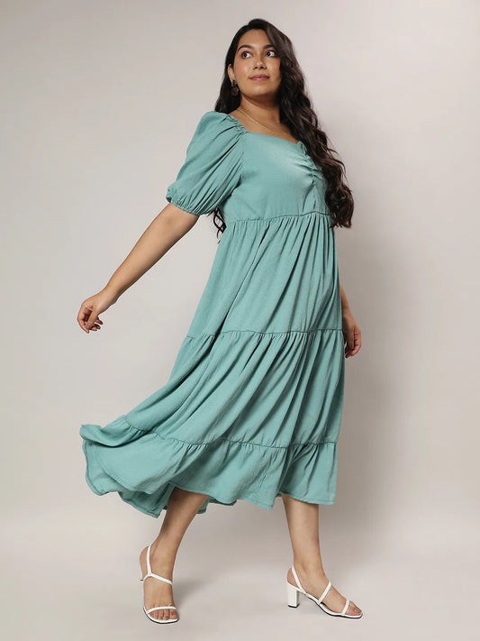 Sage Green Three-Tiered Midi Dress
