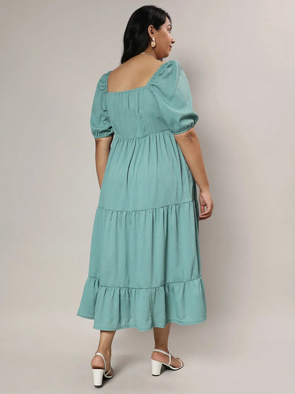 Sage Green Three-Tiered Midi Dress