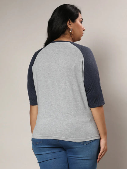 Light Grey & Prussian Blue Raglan Sleeve Top