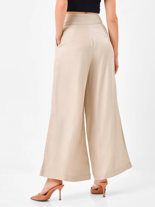 Latte Flow High Waist Wide Leg Beige Pants Zumee