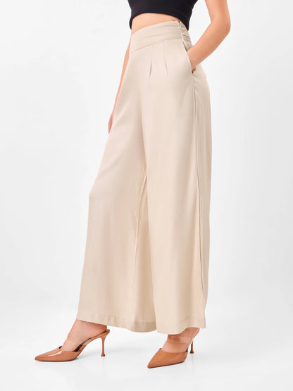 Latte Flow High Waist Wide Leg Beige Pants Zumee