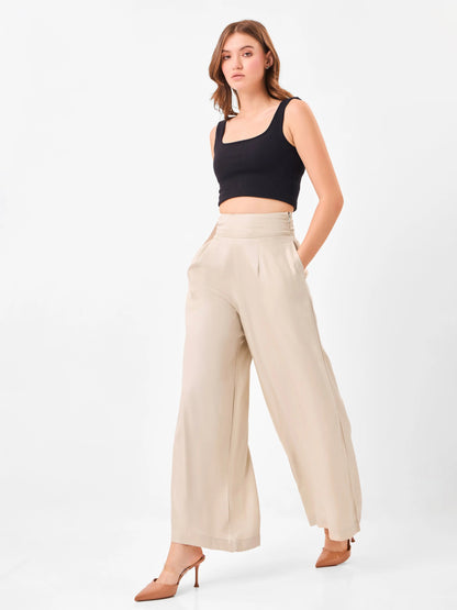 Latte Flow High Waist Wide Leg Beige Pants Zumee