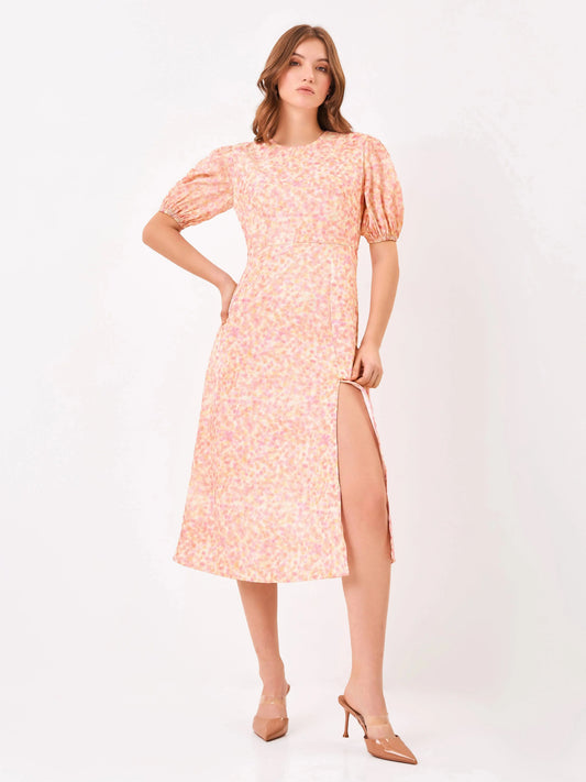 Blush Royale Floral Print Light Pink Midi Dress Zumee