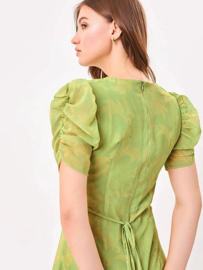 Avocado Aura V-Neck Green Midi Dress Zumee
