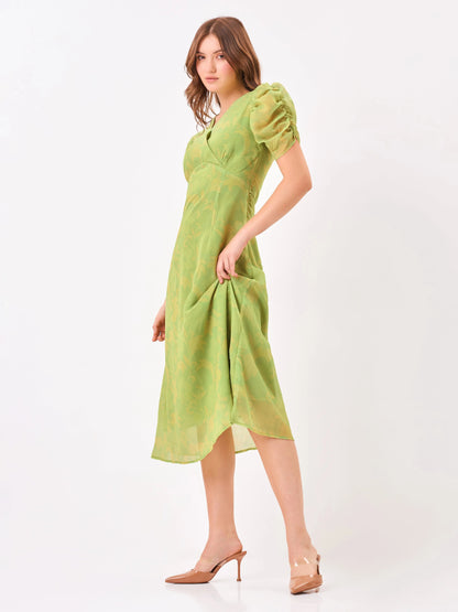 Avocado Aura V-Neck Green Midi Dress