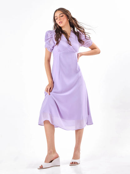 Lavender Dream V-Neck Midi Dress Zumee