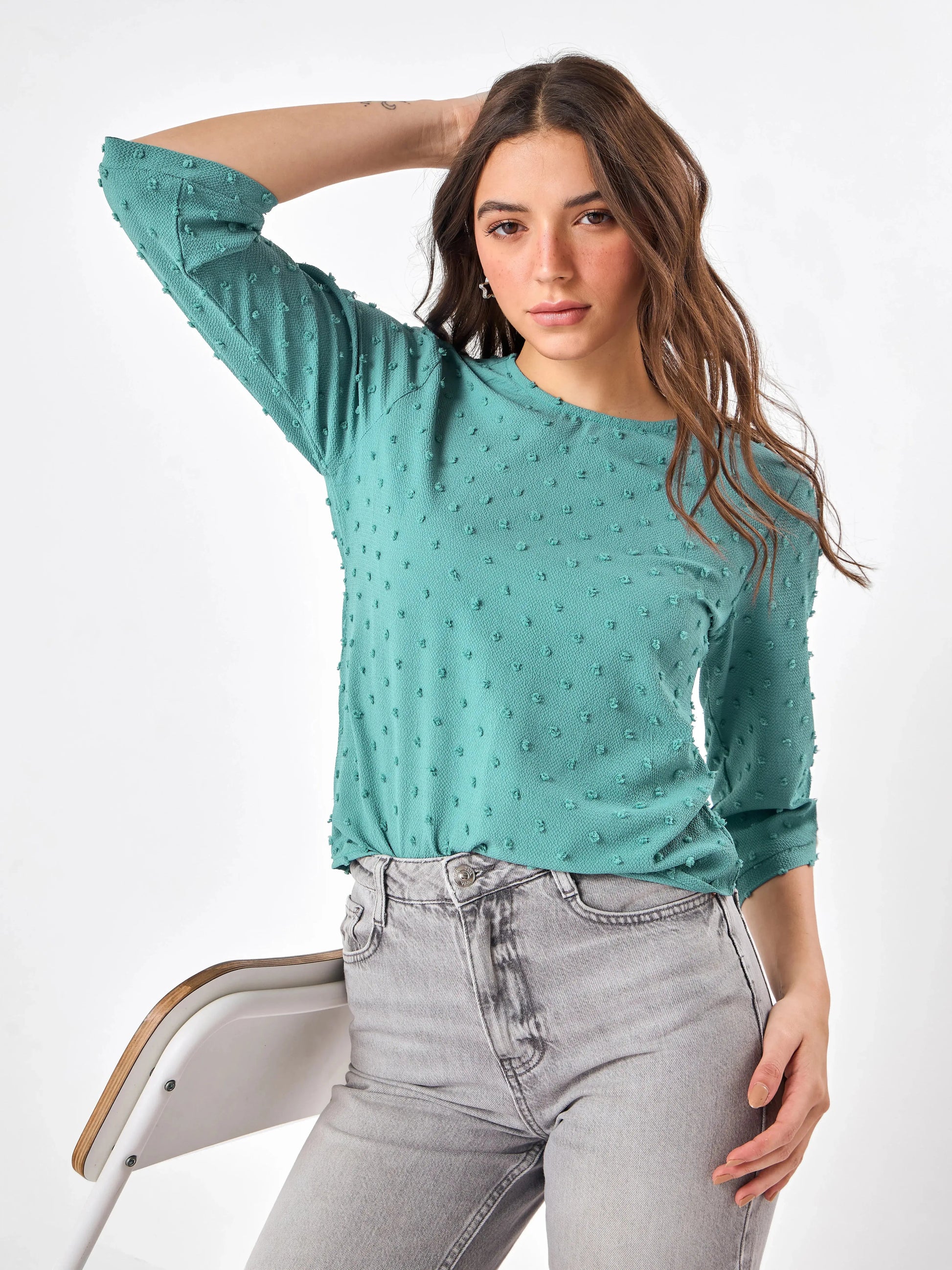 Casual Round Neck Grey Haze Top Zumee