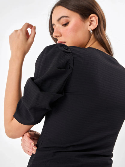 Shadow Chic Round Neck Black Top Zumee