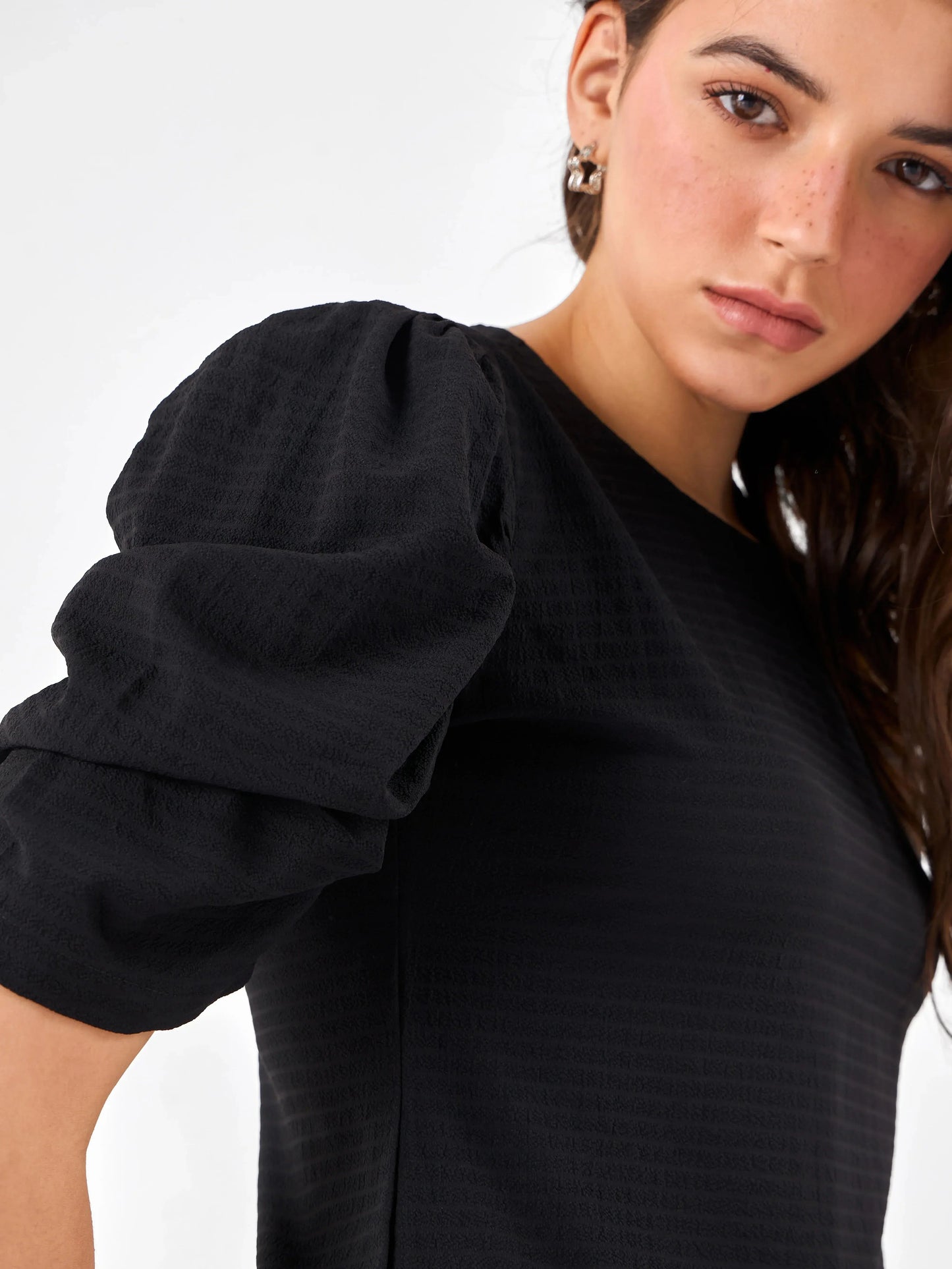 Shadow Chic Round Neck Black Top Zumee