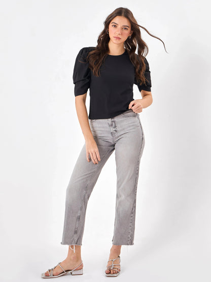 Shadow Chic Round Neck Black Top Zumee