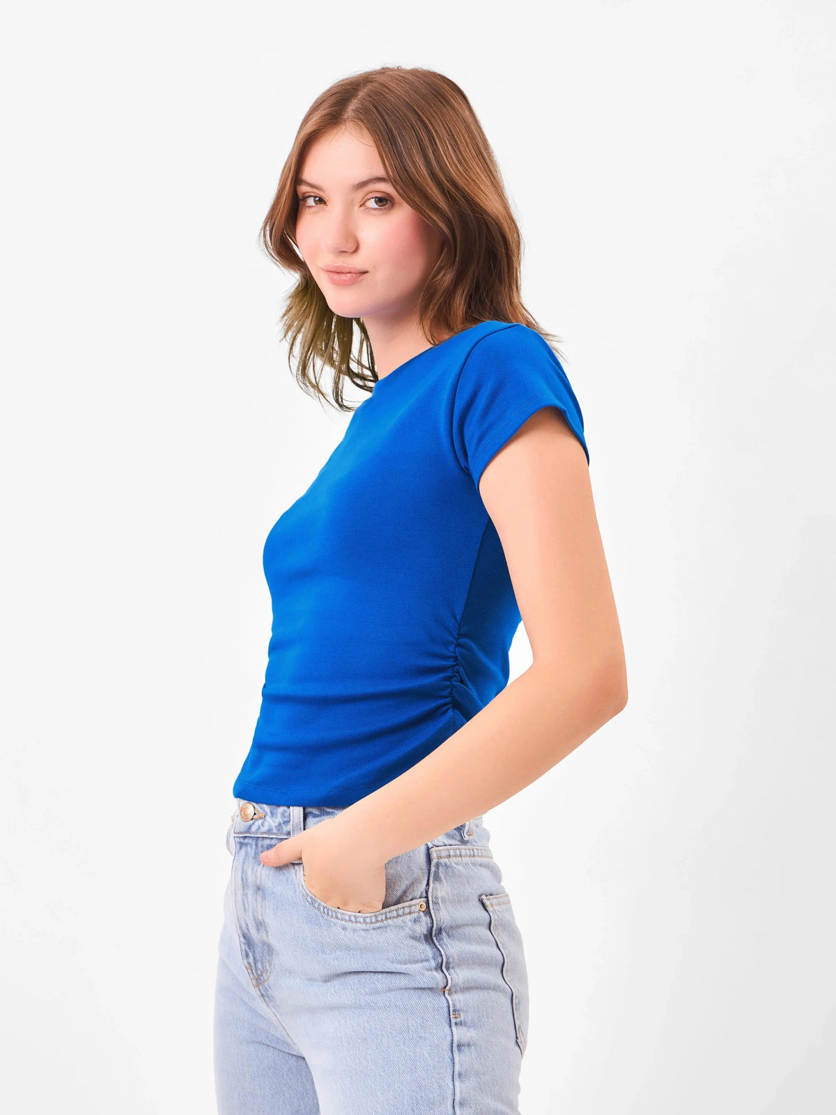 Crew Neck Casual Core Blue Top Zumee