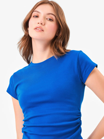 Crew Neck Casual Core Blue Top Zumee