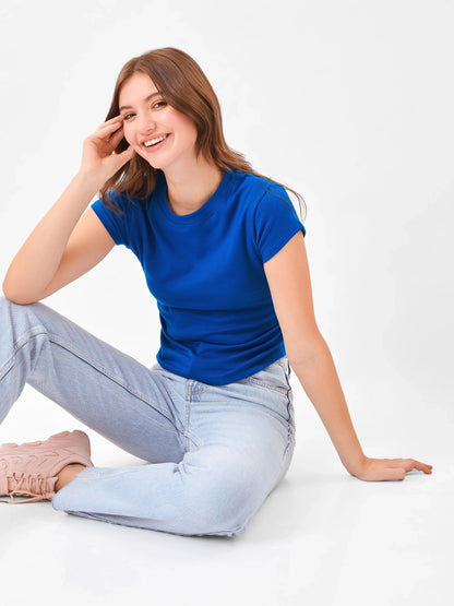 Crew Neck Casual Core Blue Top Zumee