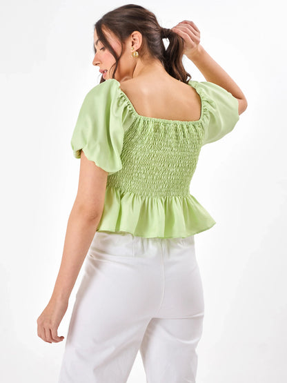Casual Satin Green Glimmer Top Zumee