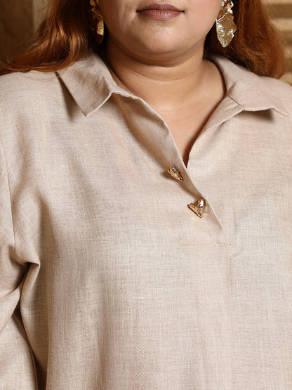 Solid Linen-Blend Kurta Set