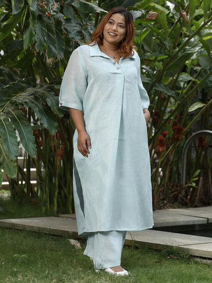Solid Linen-Blend Kurta Set