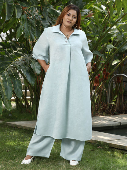 Solid Linen-Blend Kurta Set