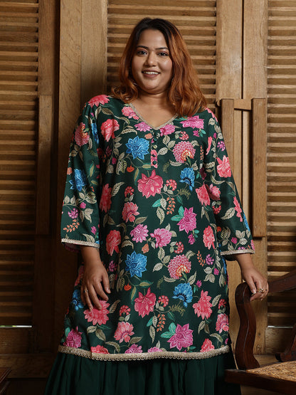 Botanical Cluster Kurti With Sharara & Dupatta