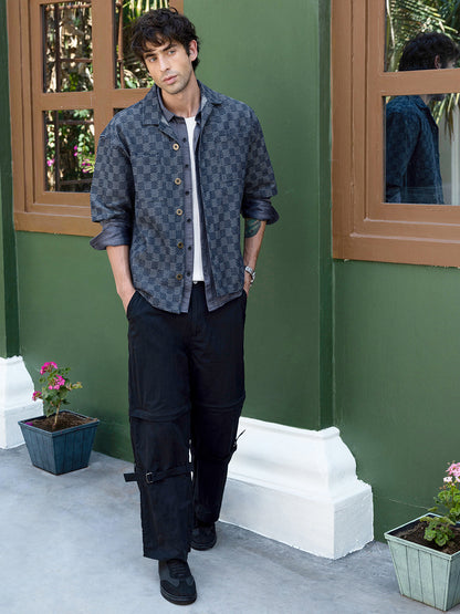 Men's Woven Geometric Pattern Cuban Collar Shirt