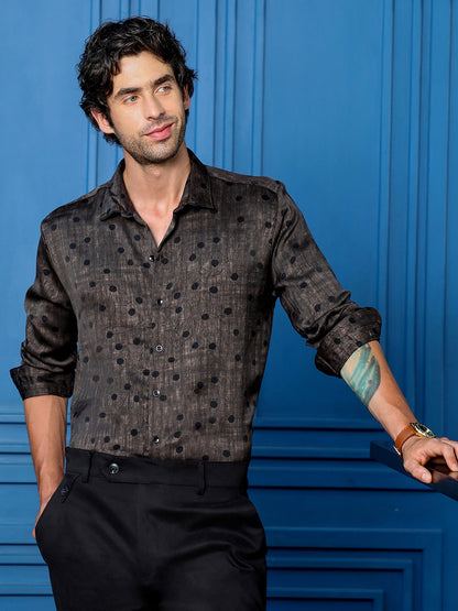 Men's Slim Fit Polka Dot Printed Party Shirt