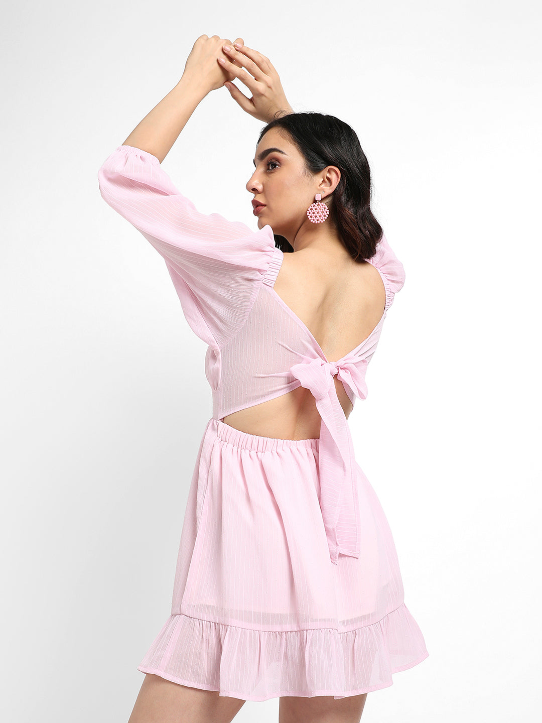 Solid Balloon Sleeve Dress