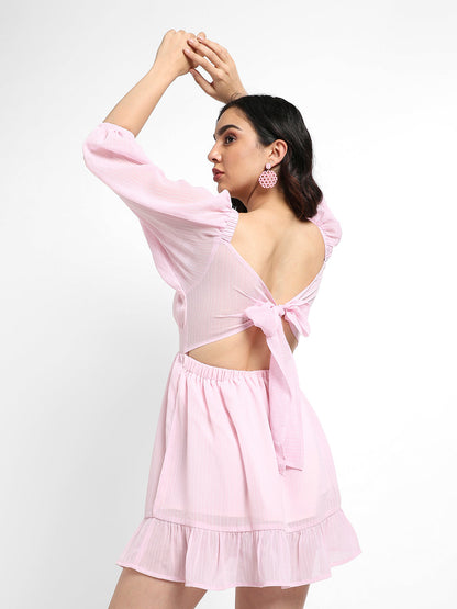 Solid Balloon Sleeve Dress