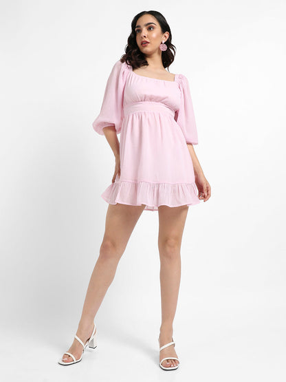 Solid Balloon Sleeve Dress
