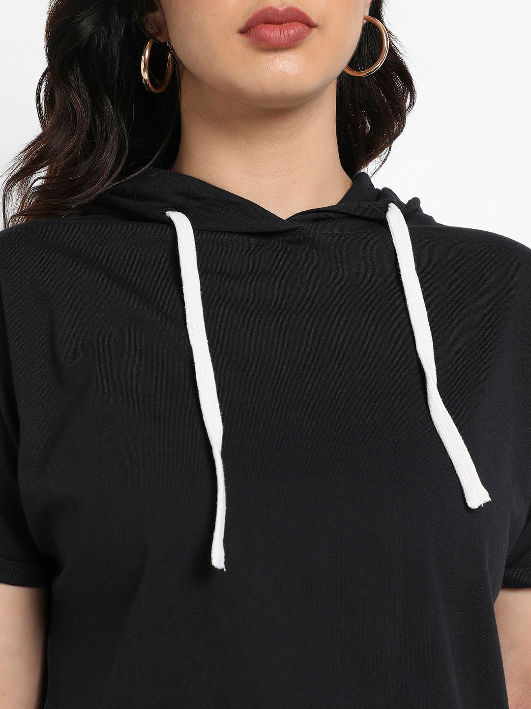 Solid Black Hooded Top