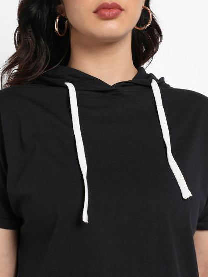 Solid Black Hooded Top