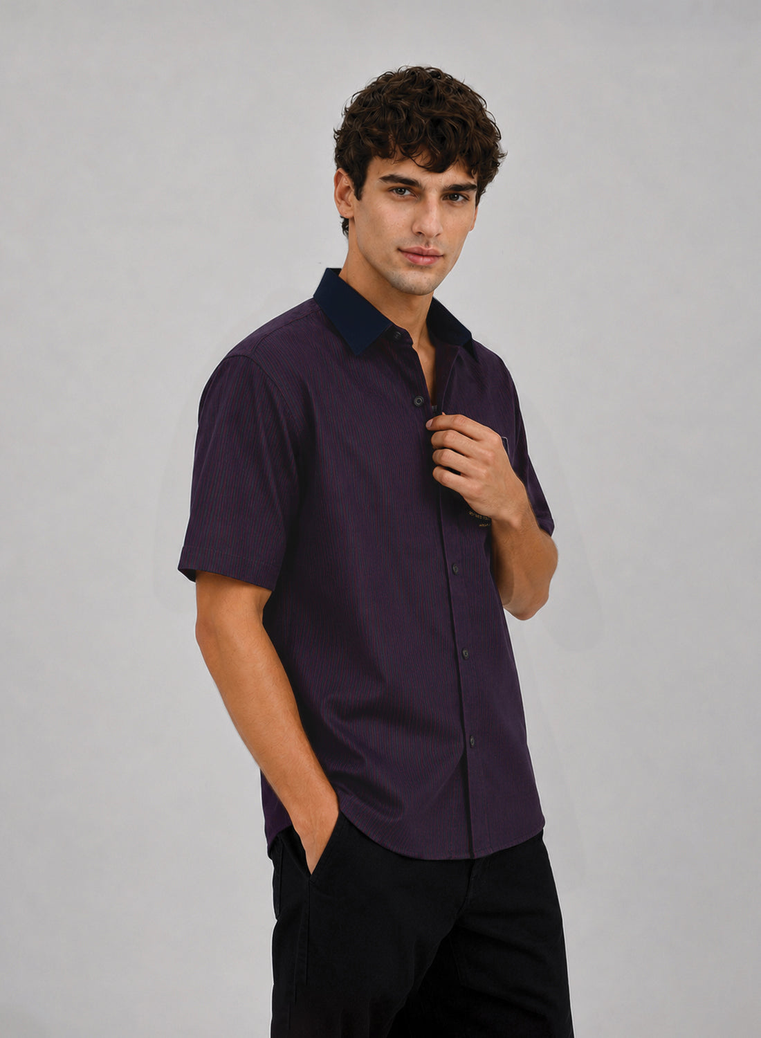 ADRO Signature Series Half Sleeve Striped Shirt for Men | Cotton Blend Casual Shirts | Relaxed Fit Contrast Collar Summer Wear | Maroon