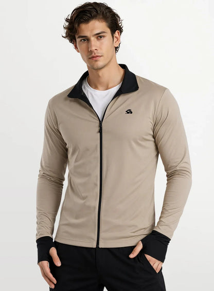 Adro Sunscreen Jacket for Men UV Sun Advanced Protection Running Jackets For Men Biker Jackets with Zipper Sports jacket for men Beige