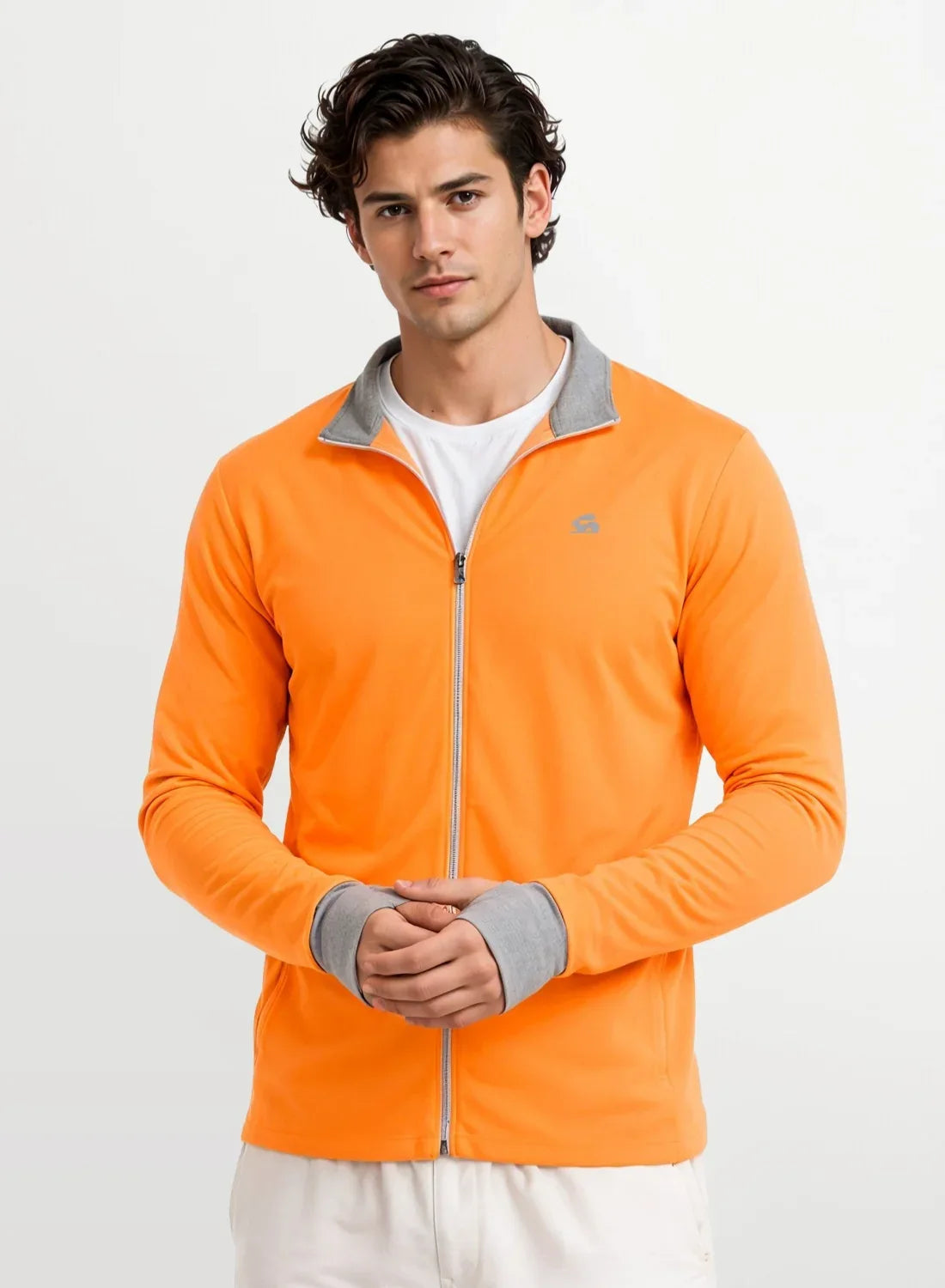 Adro Sunscreen Jacket for Men UV Sun Advanced Protection Running Jackets For Men Biker Jackets with Zipper Sports jacket for men Neon Orange