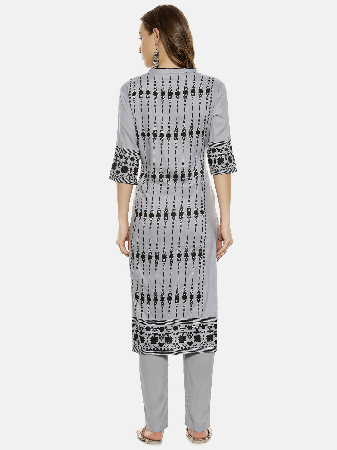Geometric Ethnic Print Kurta With Trousers Set