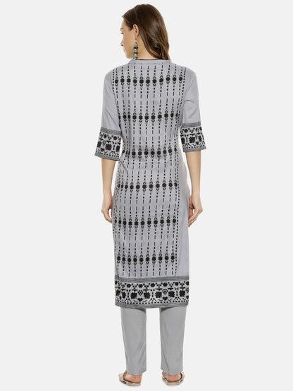 Geometric Ethnic Print Kurta With Trousers Set
