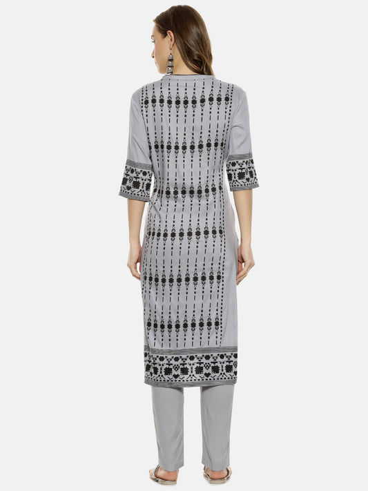 Geometric Ethnic Print Kurta With Trousers Set